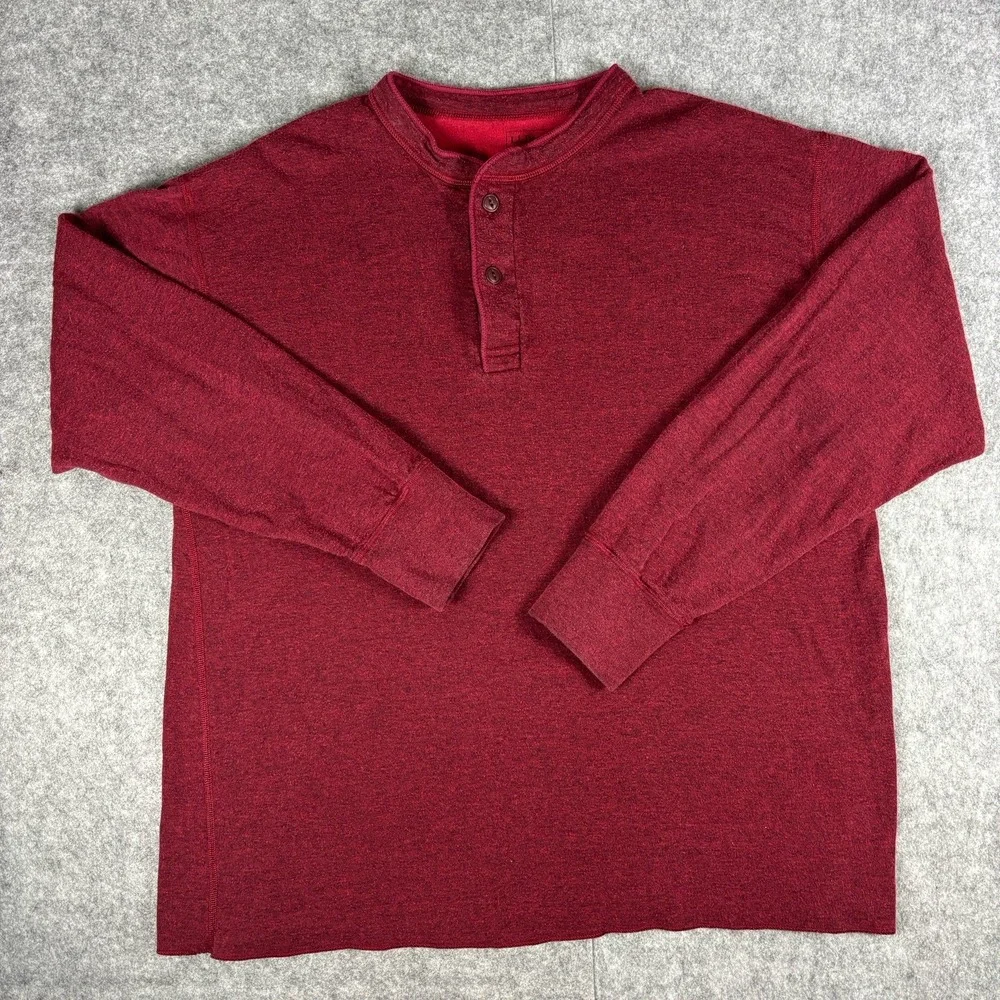 LL Bean River Driver Shirt Men XL Reg Red Henley Wool Blend Base Layer 14624 - Picture 1 of 5